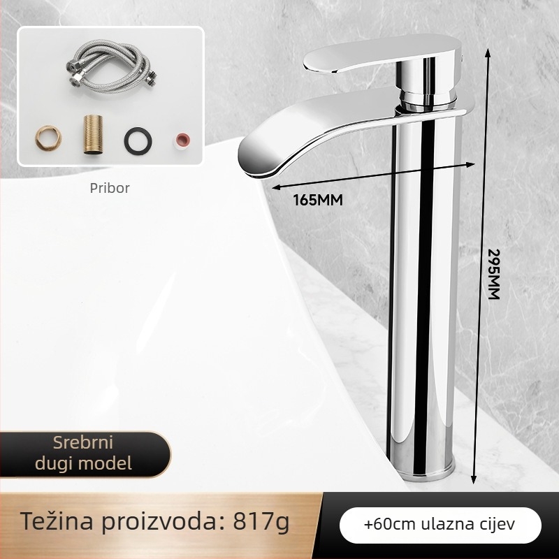 Slavina za umivaonik kupaonici, miješani tip, model 6015, nehrđajući čelik, keramički jezgreni ventil, ulazno-izlazni promjeri 1/2, 3/8, 9/16, CE certifikat