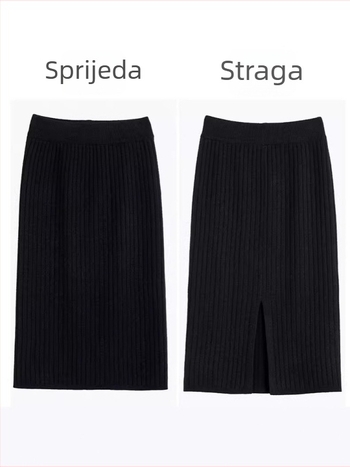 Ženska suknja A-linije, duga, visokim strukom, prednji otvor, flis podstava, poliester 95%+