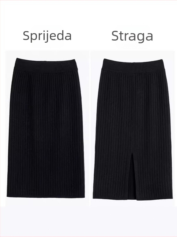Ženska suknja A-linije, duga, visokim strukom, prednji otvor, flis podstava, poliester 95%+