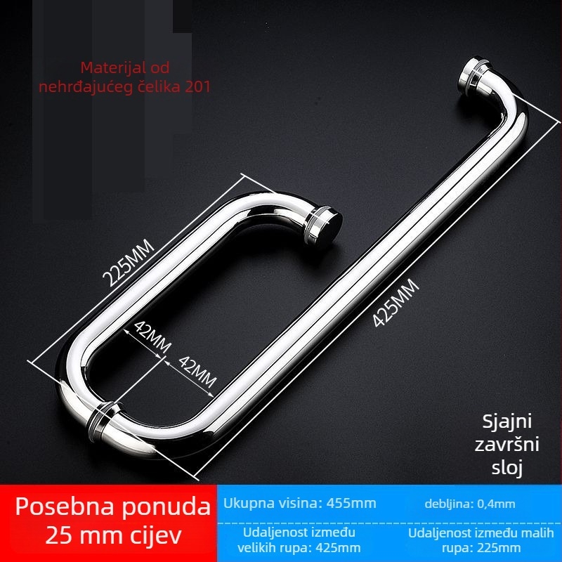 Drška za staklena vrata tuš područja, 304 nehrđajući čelik, sjajna/brušena završna obrada, model XQZ-YSLS-010