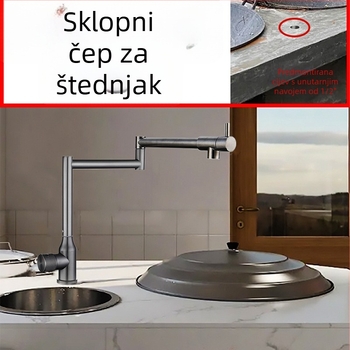 Kuhinjska slavina od nehrđajućeg čelika 304, model DBER-0108, keramičko jezgro ventila, nazivni tlak 0,7–1,6 MPa, radna temperatura 0–90°C