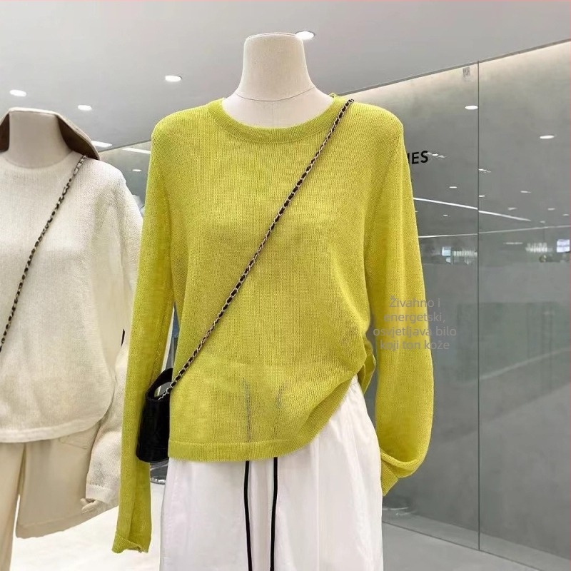 Bluza od konoplje i spandeksa, pleteni model, okrugli izrez, dugi rukavi, tanko tkivo, UPF30+