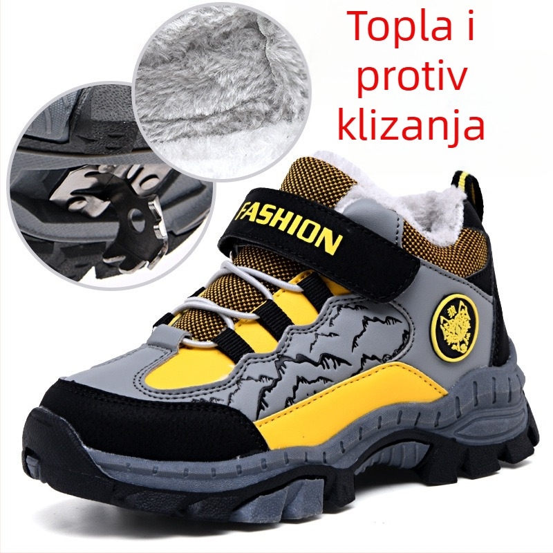 Muške dječje zimske vanjske cipele od pamuka, podstavljene fleeceom, zatvaranje na Velcro, gornji dio od umjetne kože s prugama, TPR potplat, uzrast 4–12 godina, jesen 2025