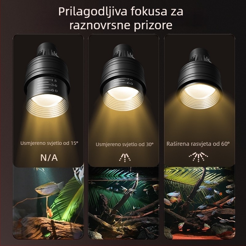 LED klipsa svjetlo za akvarij - aluminijska legura, 5W, tajmer, podesivi fokus, trobojno svjetlo s podešavanjem