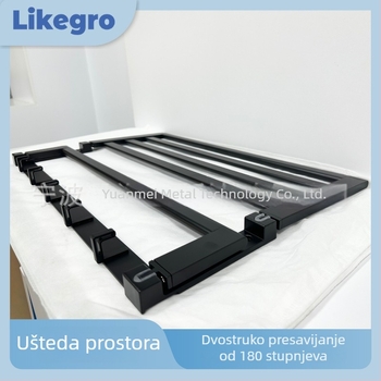 Stalak za ručnike s dvostrukim preklapanjem i prostorom za pohranu — aluminijska legura, završna plastifikacija, dvodijelni set, moderni minimalistički stil
