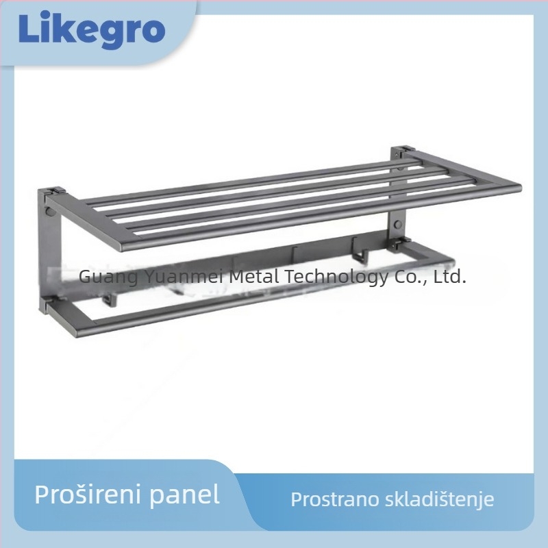 Stalak za ručnike s dvostrukim preklapanjem i prostorom za pohranu — aluminijska legura, završna plastifikacija, dvodijelni set, moderni minimalistički stil