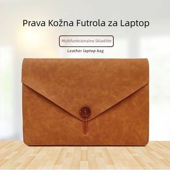 Torba od prave kože za MacBook 13 inča, s kopčom za zatvaranje na šnurom i džepom za dokumente