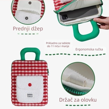 Plišani futrol za tablet u korejskom stilu s kariranim uzorkom, otporna na udarce, prenosiva s ručkom, poliester podstava