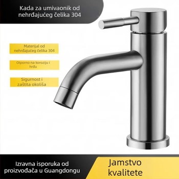 Slavina za umivaonik od 304 nehrđajućeg čelika, model HJ99, uspravna montaža, keramički kartridž ventil, miješanje tople i hladne vode