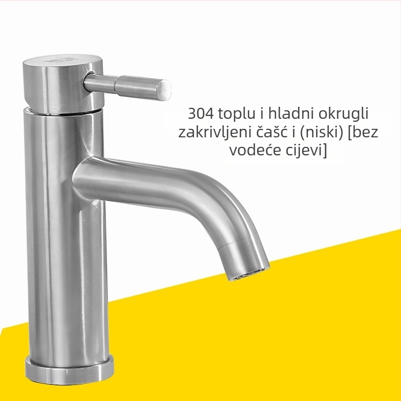 Slavina za umivaonik od 304 nehrđajućeg čelika, model HJ99, uspravna montaža, keramički kartridž ventil, miješanje tople i hladne vode