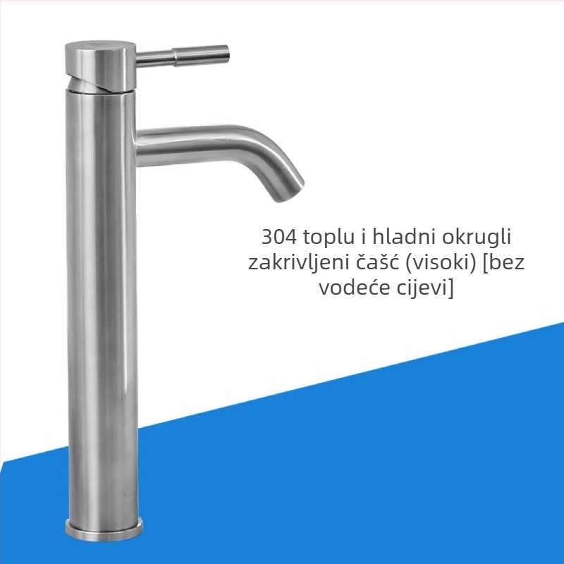 Slavina za umivaonik od 304 nehrđajućeg čelika, model HJ99, uspravna montaža, keramički kartridž ventil, miješanje tople i hladne vode