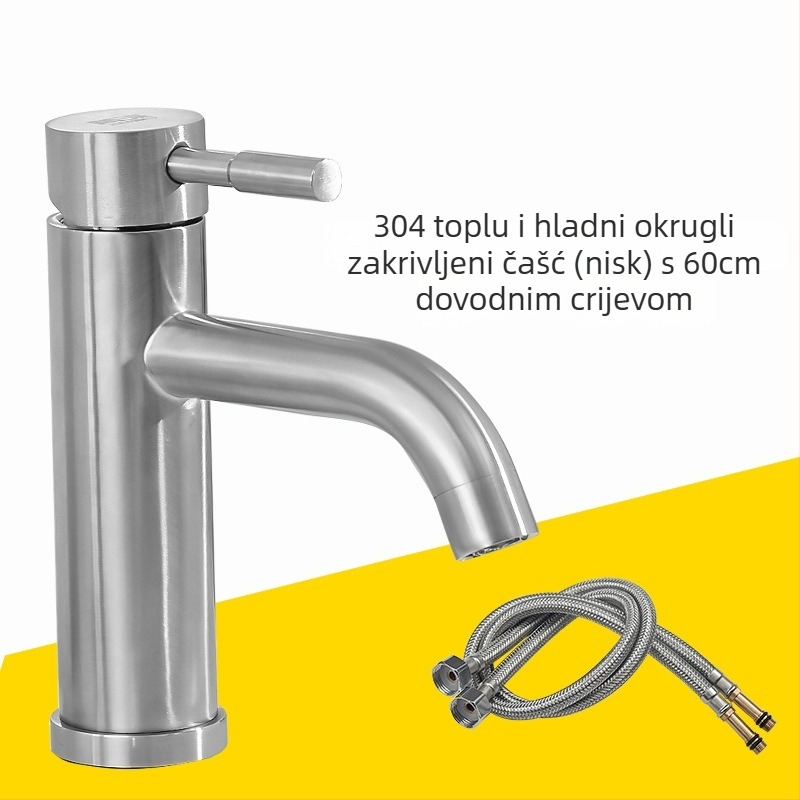 Slavina za umivaonik od 304 nehrđajućeg čelika, model HJ99, uspravna montaža, keramički kartridž ventil, miješanje tople i hladne vode