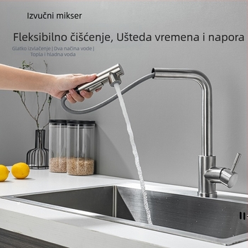 Kuhinjski slavina od nehrđajućeg čelika s izvučnim dijelom, model GQ-325, keramični kartridžni ventil, ulaz 1/2