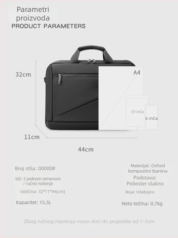 Torba za laptop od Oxford platna za muškarce – gradski minimalistički dizajn, podstava od poliestersko-pamučne tkanine, jednosbojni uzorak, Proljeće 2025