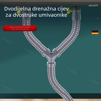 Y-oblik odvod za kuhinjski sudoper, ABS, za dvostruki sudoper, s preklopnim poklopcem i protiv mirisa