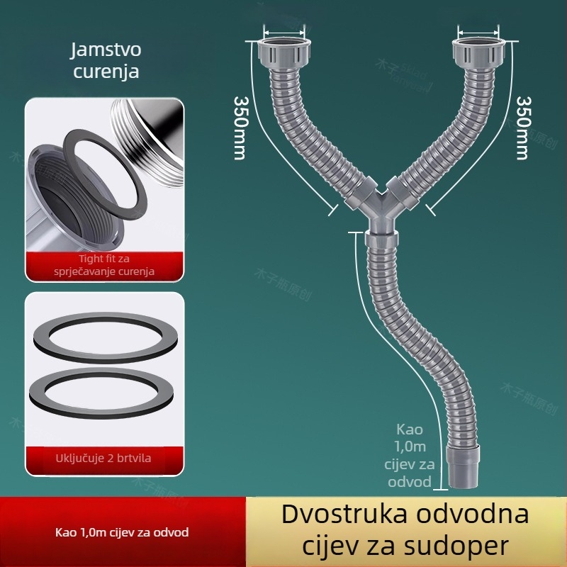 Y-oblik odvod za kuhinjski sudoper, ABS, za dvostruki sudoper, s preklopnim poklopcem i protiv mirisa