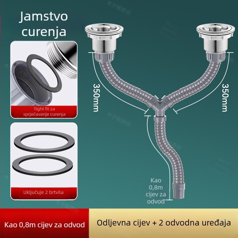 Y-oblik odvod za kuhinjski sudoper, ABS, za dvostruki sudoper, s preklopnim poklopcem i protiv mirisa