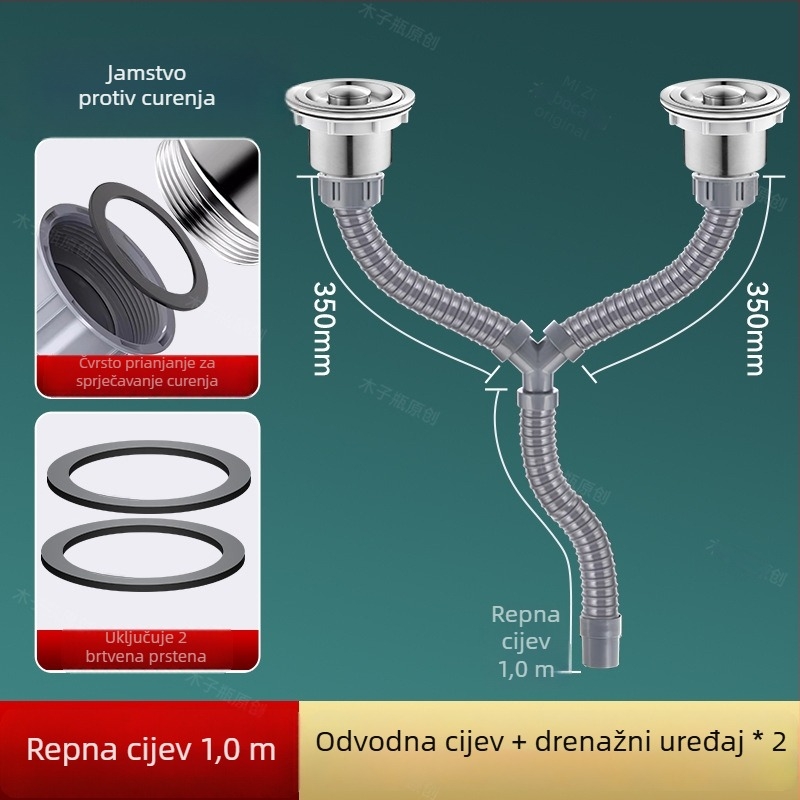 Y-oblik odvod za kuhinjski sudoper, ABS, za dvostruki sudoper, s preklopnim poklopcem i protiv mirisa
