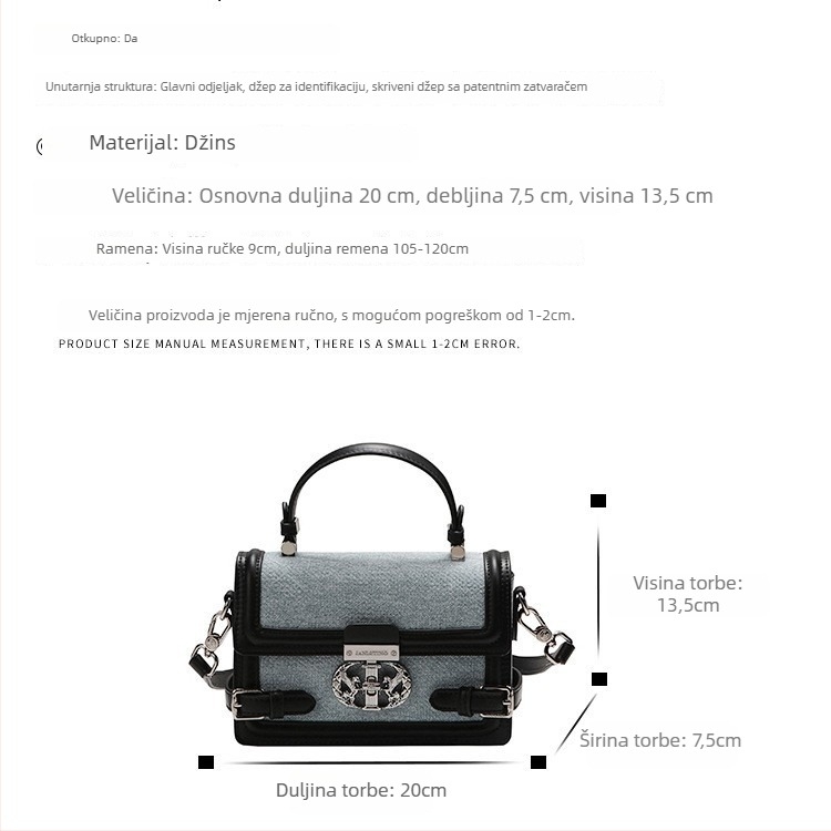 Crossbody torba s teškom vezom, PU materijal, kvadratnog oblika, unutarnja pretinica s laminiranim zatvaračem