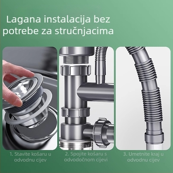 Set vodovodnih dijelova za odvod kuhinjskog sudopera – model jednoslojni/dvostruki; materijal: PP i nehrđajući čelik; prilagođivanje obrade: da; stil: moderni minimalizam; tip: povlačenje; marka: Win the bully.