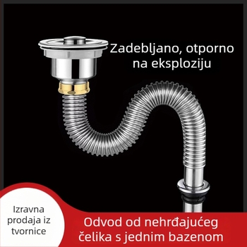 Kuhinjski set odvodnika za kuhinju od nehrđajućeg čelika, dvostruka sudoper, model 008511, polirana površina, zavarena konstrukcija, stil Light Luxury