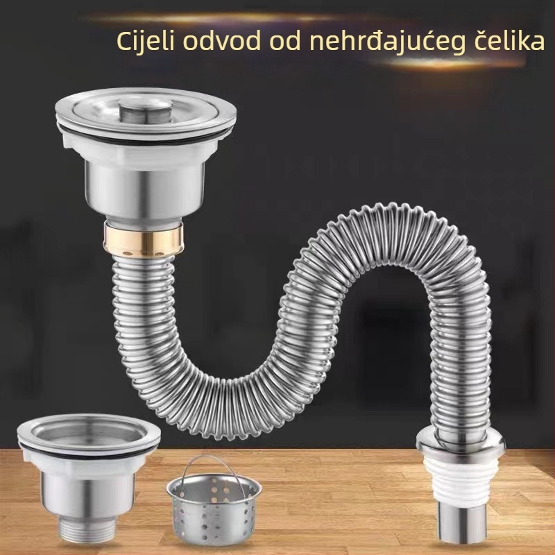 Kuhinjski set odvodnika za kuhinju od nehrđajućeg čelika, dvostruka sudoper, model 008511, polirana površina, zavarena konstrukcija, stil Light Luxury