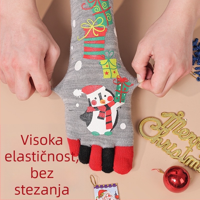 Ženske čarape s pet prstiju, akril, jesen–zima, visoke, s uzorkom životinja, upijaju znoj