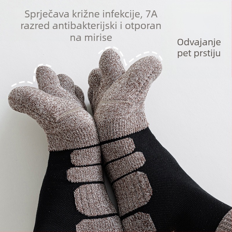 Muške čarape s pet prstiju za sport — antibakterijske i deodorirajuće, bezšivne, prozračne, mješavina pamuka (pamuk 61,4% / poliester 29,4% / spandeks 1,6% / elastan 7,6%)
