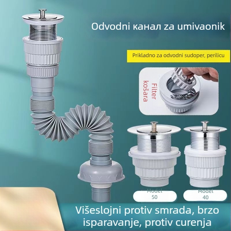 Odvodnja cijev za umivaonik - plastična, S-oblika, vučni tip, marka Long Whale, model Mop Pool