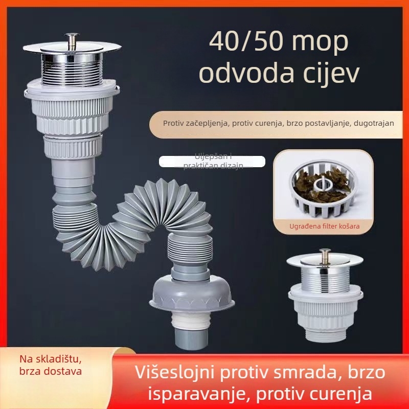 Odvodnja cijev za umivaonik - plastična, S-oblika, vučni tip, marka Long Whale, model Mop Pool