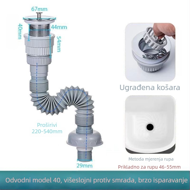 Odvodnja cijev za umivaonik - plastična, S-oblika, vučni tip, marka Long Whale, model Mop Pool