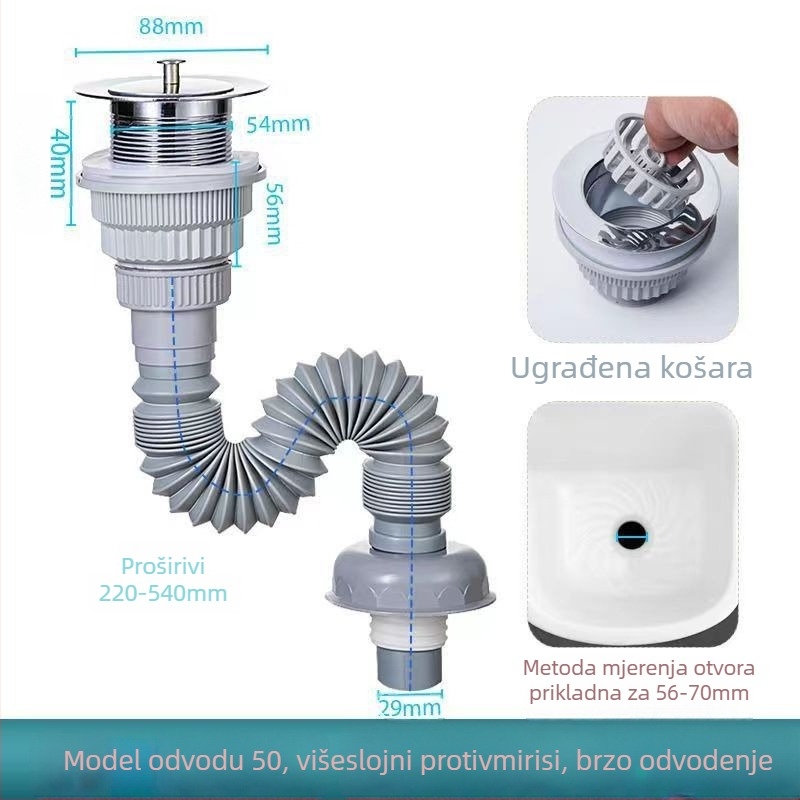 Odvodnja cijev za umivaonik - plastična, S-oblika, vučni tip, marka Long Whale, model Mop Pool