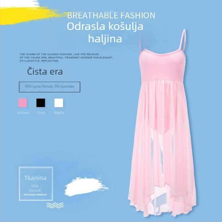 Baletna suknja s kaiševima, prozračna, ljetni model, za odrasle žene, scenska izvedba, pamuk 95% + LYCRA
