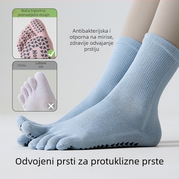Petoprstne joga čarape s anti-kliznim gripom, ženske, srednje dužine cijevi, 85% pamuk, 3% spandeks, 10% poliester, 2% elastan