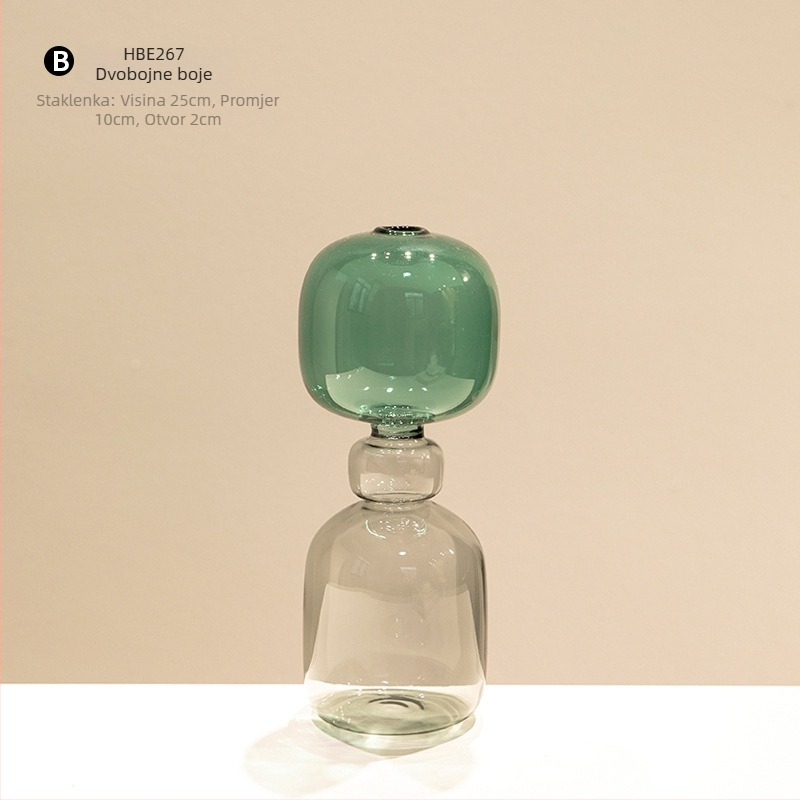 Staklena vaza s dvostrukim slojem, geometrijski oblik, prozirni stolni dekor, polirana površina, polu ručna izrada, moderni umjetnički stil
