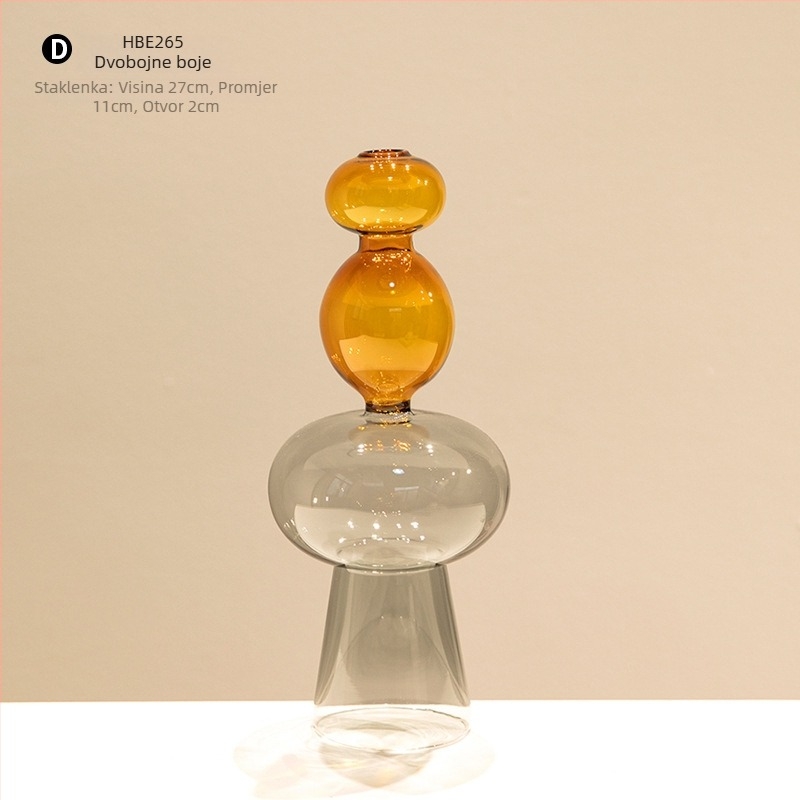 Staklena vaza s dvostrukim slojem, geometrijski oblik, prozirni stolni dekor, polirana površina, polu ručna izrada, moderni umjetnički stil