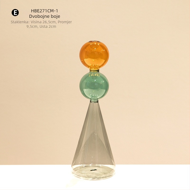 Staklena vaza s dvostrukim slojem, geometrijski oblik, prozirni stolni dekor, polirana površina, polu ručna izrada, moderni umjetnički stil