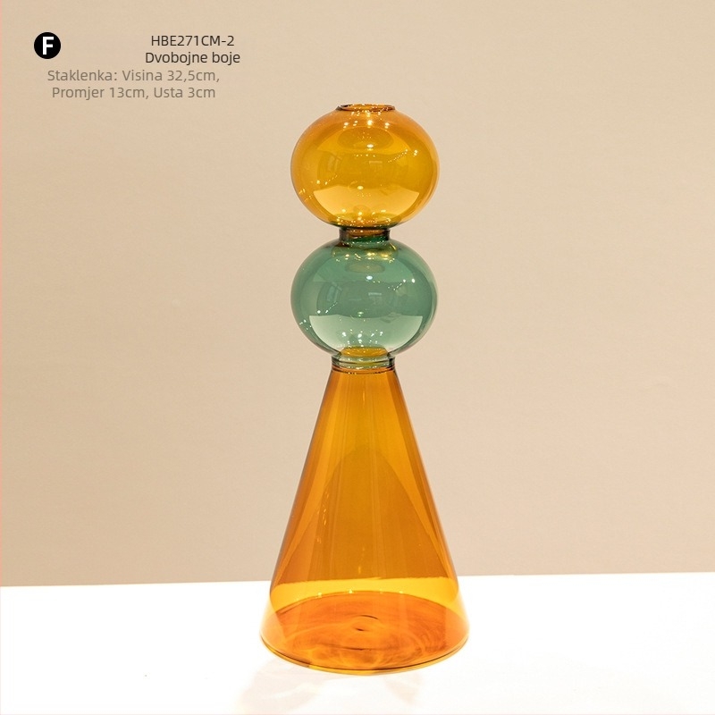 Staklena vaza s dvostrukim slojem, geometrijski oblik, prozirni stolni dekor, polirana površina, polu ručna izrada, moderni umjetnički stil