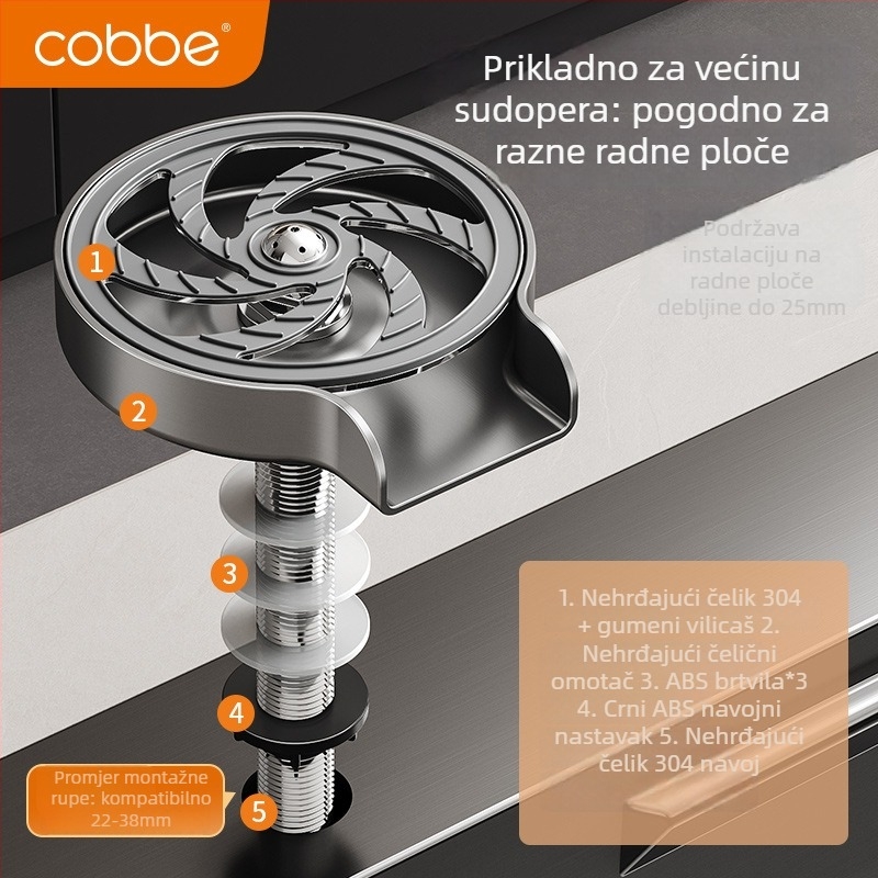 Cobbe Rinser za čaše za bar-pult, tip tlaka, 304 nehrđajući čelik, kućna i komercijalna upotreba