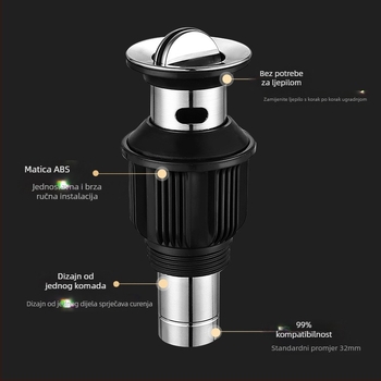 Liya nehrđajući čelični odvod za umivaonik s preklopnom pločom, model 721, filtr za dezodorizaciju, kuhinjski sudoper