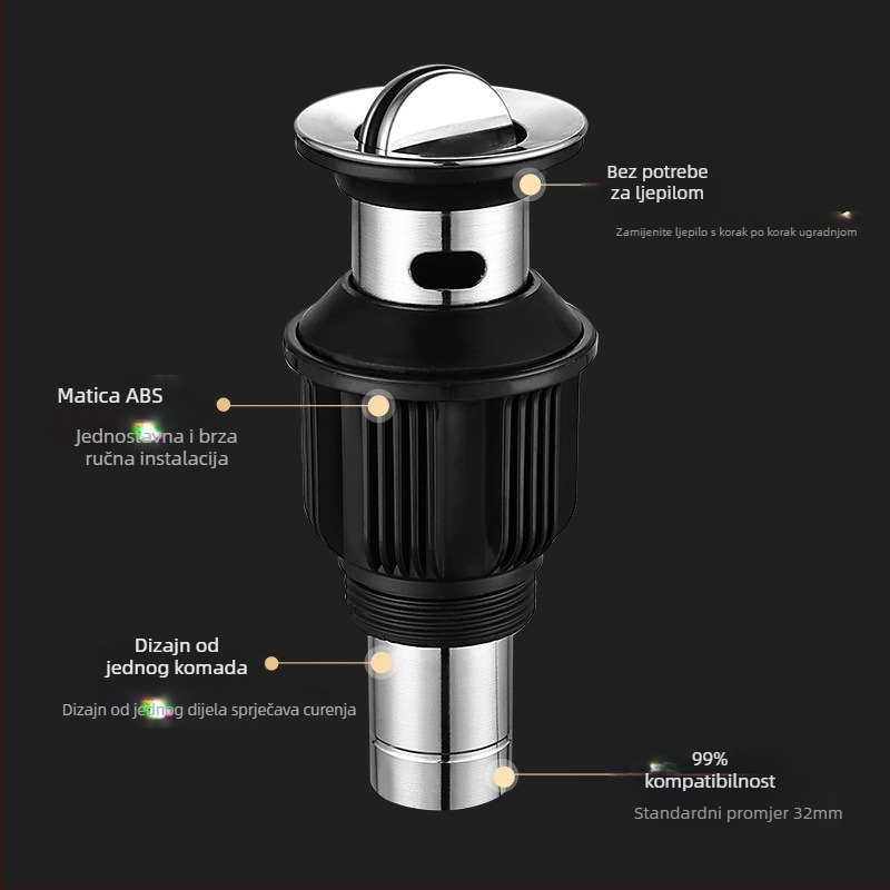 Liya nehrđajući čelični odvod za umivaonik s preklopnom pločom, model 721, filtr za dezodorizaciju, kuhinjski sudoper