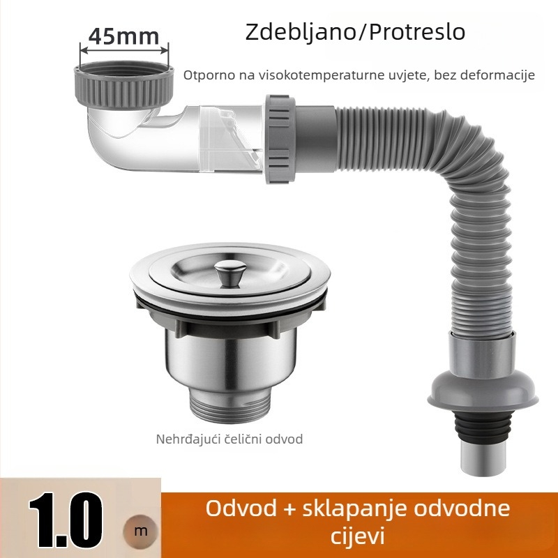 Odvod za umivaonik s anti-mirisom, PP+PC+nehrđajući čelik, horizontalni P-oblik, model Bxsgss-80, mogućnost prilagodbe