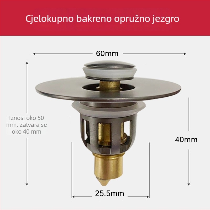 Pop-up odvodnja umivaonika s jezgrom, mesing, brend Win the bully, prilagodba obrade dostupna, licencirana privatna etiketa