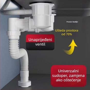 Set fitinga za odvod kuhinjskog sudopera s dvostrukim sudoperom – plastika, brend Smart bath, model Double groove sewer pipe