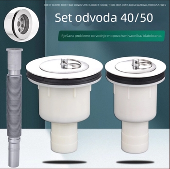 Drenaža od nehrđajućeg čelika za mop kadu, S-luk, tip klapne, model 50, za mop bazen