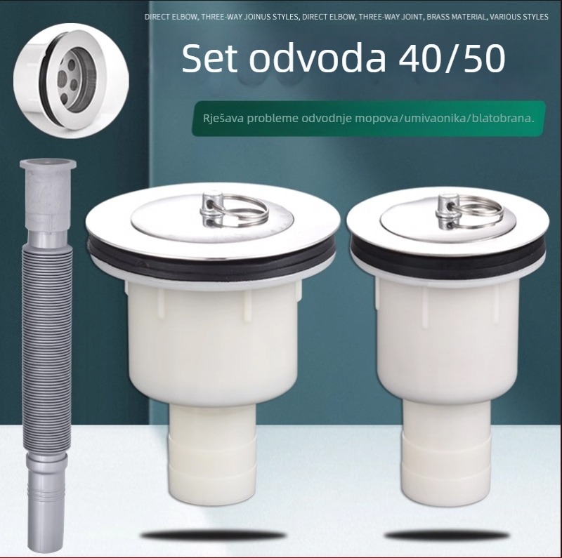 Drenaža od nehrđajućeg čelika za mop kadu, S-luk, tip klapne, model 50, za mop bazen