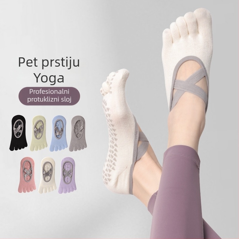 Ženske joga čarape s pet prstiju, nevidljive unutarnje pilates čarape, pamuk 80–90%, protuklizne, upijanje znoja