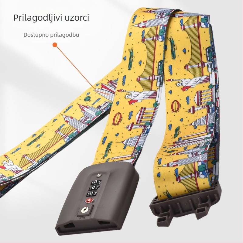 Remen za jačanje prtljage s otiskom; Materijal: najlon/poliester/polipropilen; Model: One-Word/Cross; Kopča: Customs Lock s TSA težinom; Proces tiska: sitotisak, toplinski prijenos, Jacquard