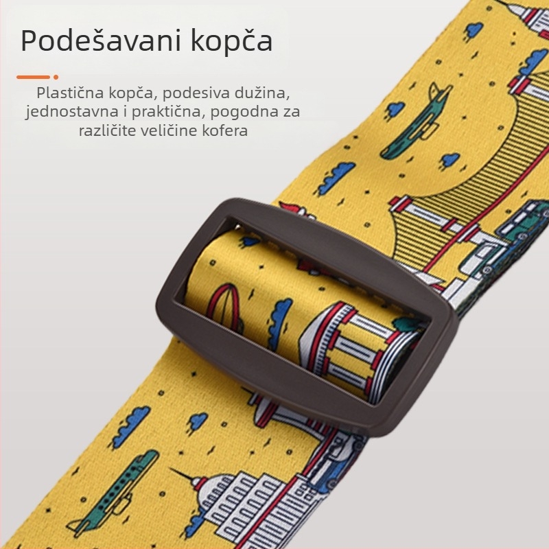 Remen za jačanje prtljage s otiskom; Materijal: najlon/poliester/polipropilen; Model: One-Word/Cross; Kopča: Customs Lock s TSA težinom; Proces tiska: sitotisak, toplinski prijenos, Jacquard