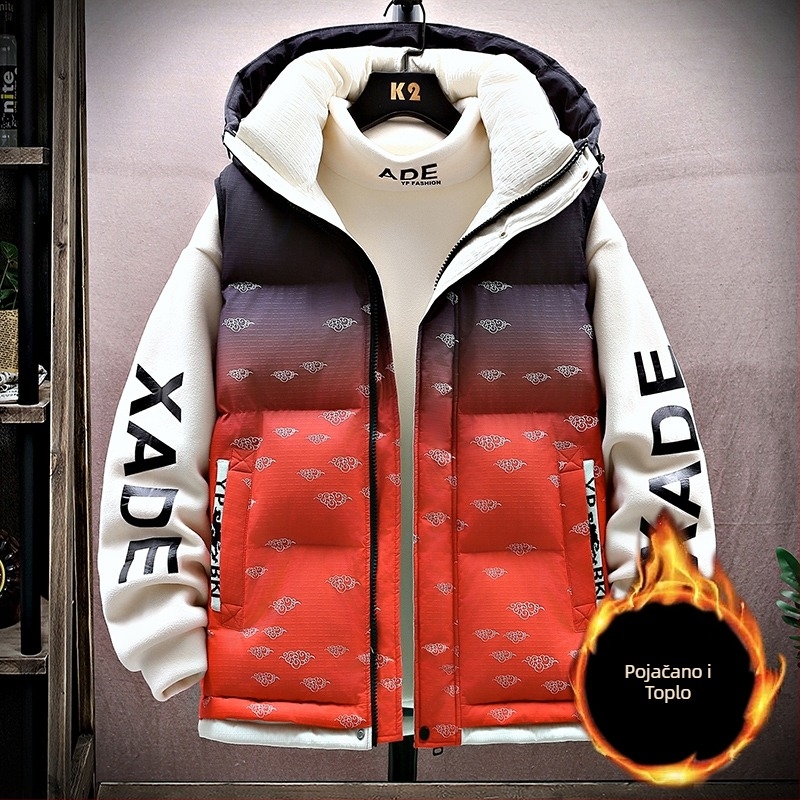 Mladi kapuljačasti prsluk za zimu, zatvarač na zip, geometrijski uzorak, slobodan kroj, glavni materijal: kunićje krzno